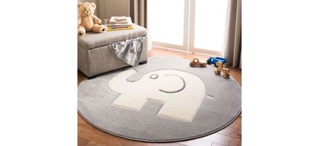 Carousel Baby Elephant Kids Area Rug Round in Gray & Ivory by Safavieh