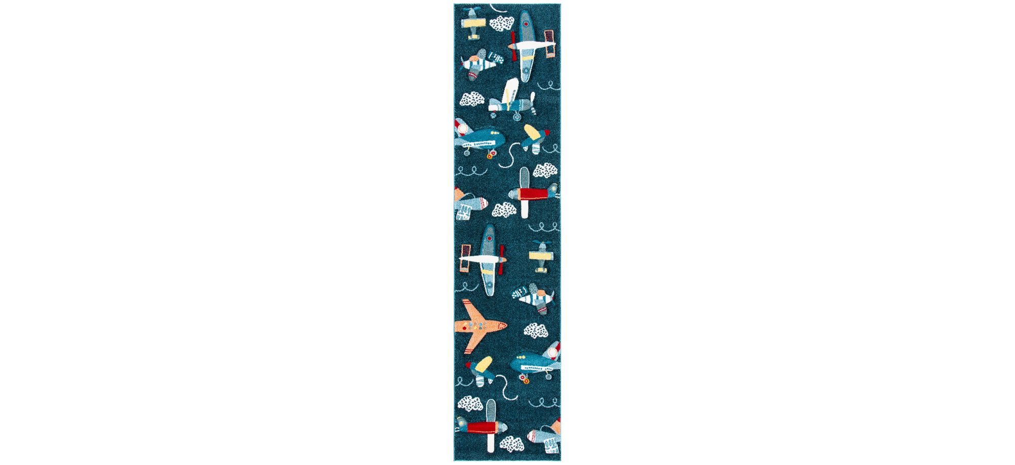 Carousel Planes Kids Area Rug in Navy & Ivory by Safavieh