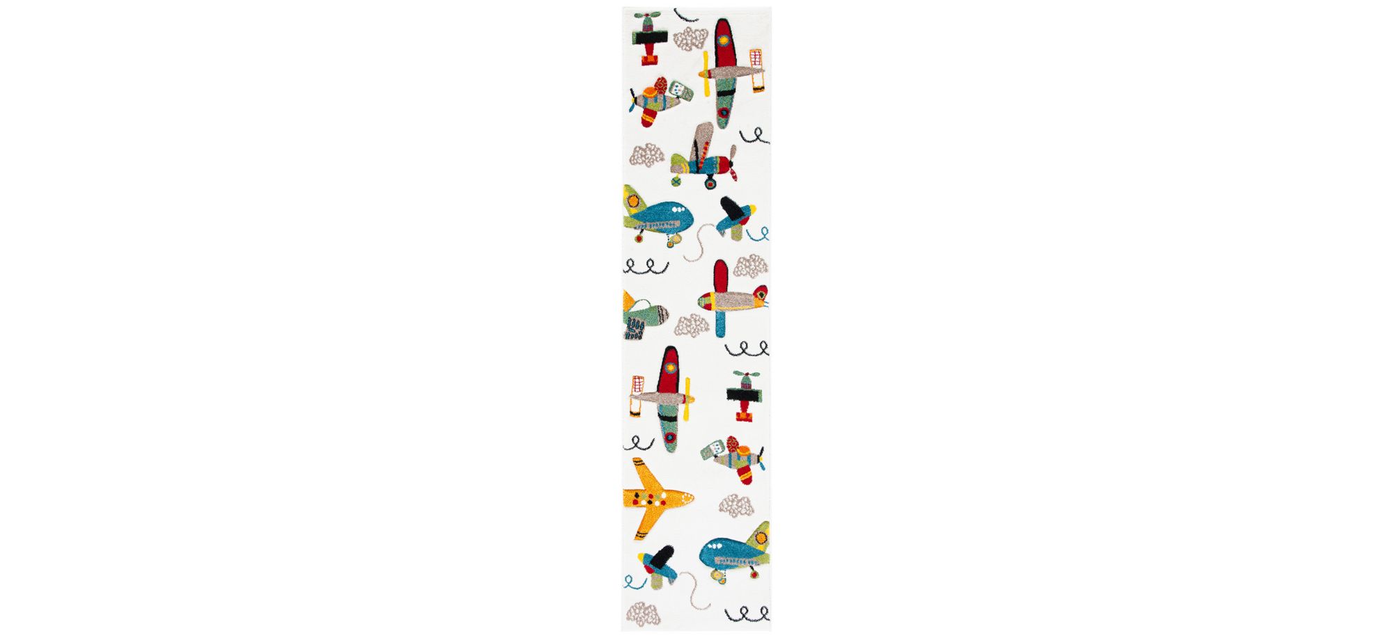 Carousel Planes Kids Runner Rug in Ivory & Blue by Safavieh