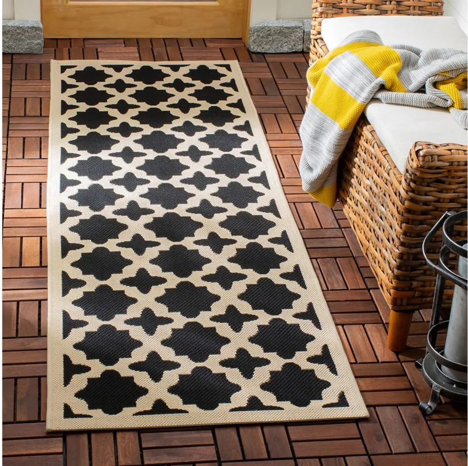 Courtyard Tile Indoor/Outdoor Runner Rug in Black & Beige by Safavieh