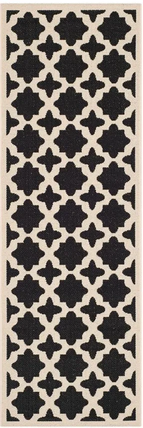 Courtyard Tile Indoor/Outdoor Runner Rug in Black & Beige by Safavieh