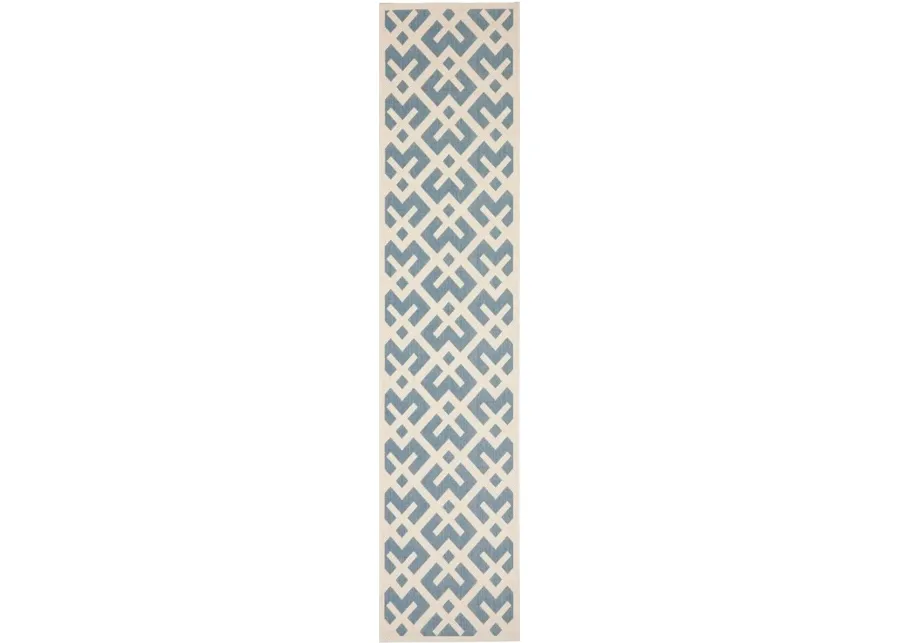 Courtyard Crossing Indoor/Outdoor Runner Rug in Blue & Bone by Safavieh