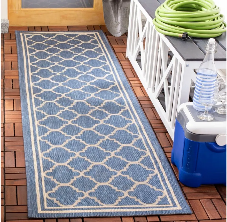 Courtyard Pathway Indoor/Outdoor Runner Rug in Blue & Beige by Safavieh