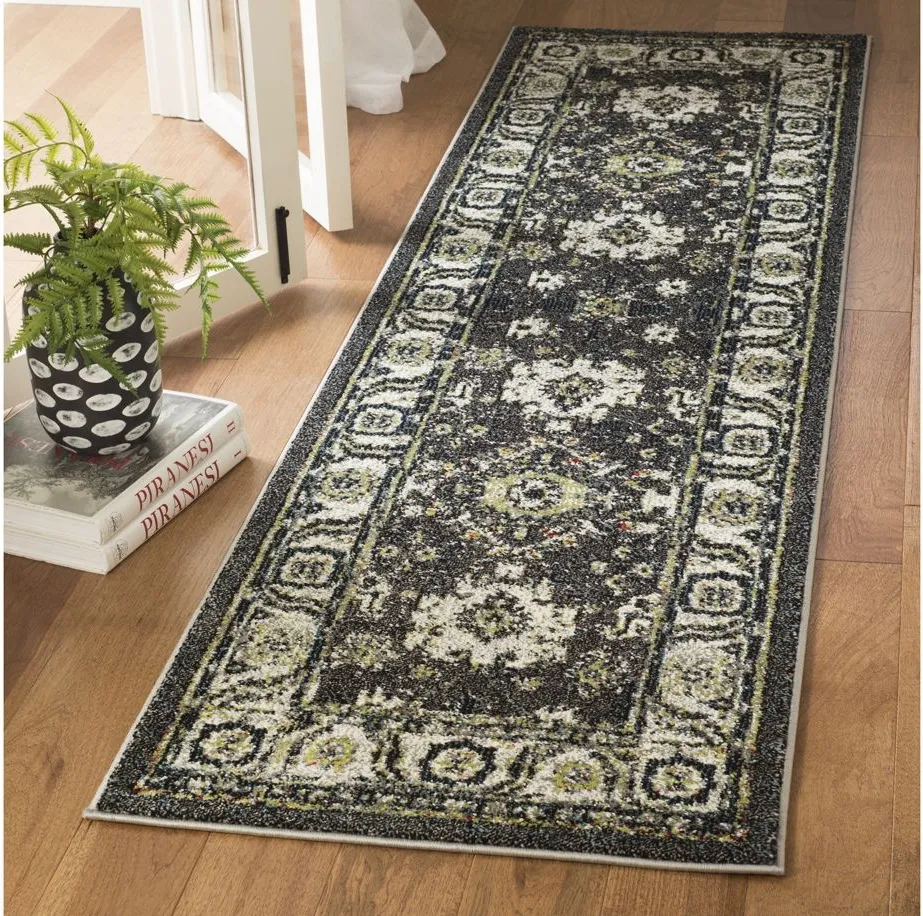 Avicenna Dark Grey Runner Rug in Dark Grey & Ivory by Safavieh