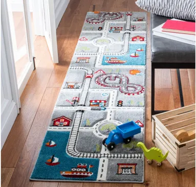 Carousel Cars Kids Runner Rug in Gray & Ivory by Safavieh