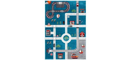 Carousel Cars Kids Area Rug in Turquoise & Ivory by Safavieh
