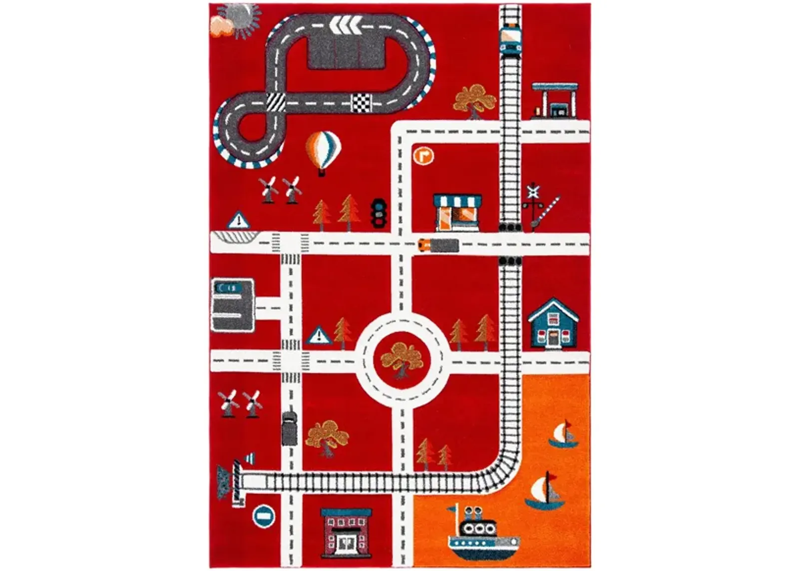 Carousel Cars Kids Area Rug in Red & Ivory by Safavieh