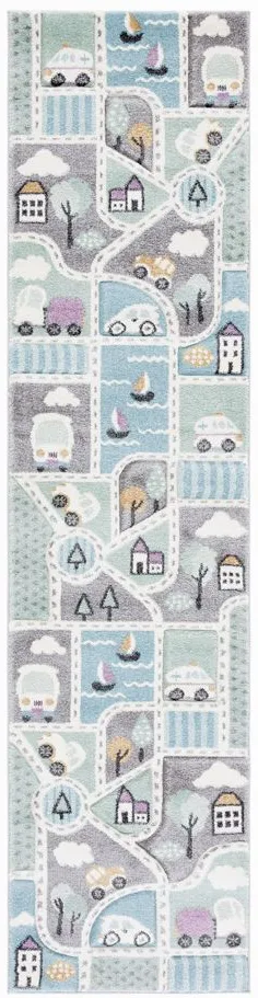 Carousel Cars Kids Runner Rug in Gray & Light Blue by Safavieh