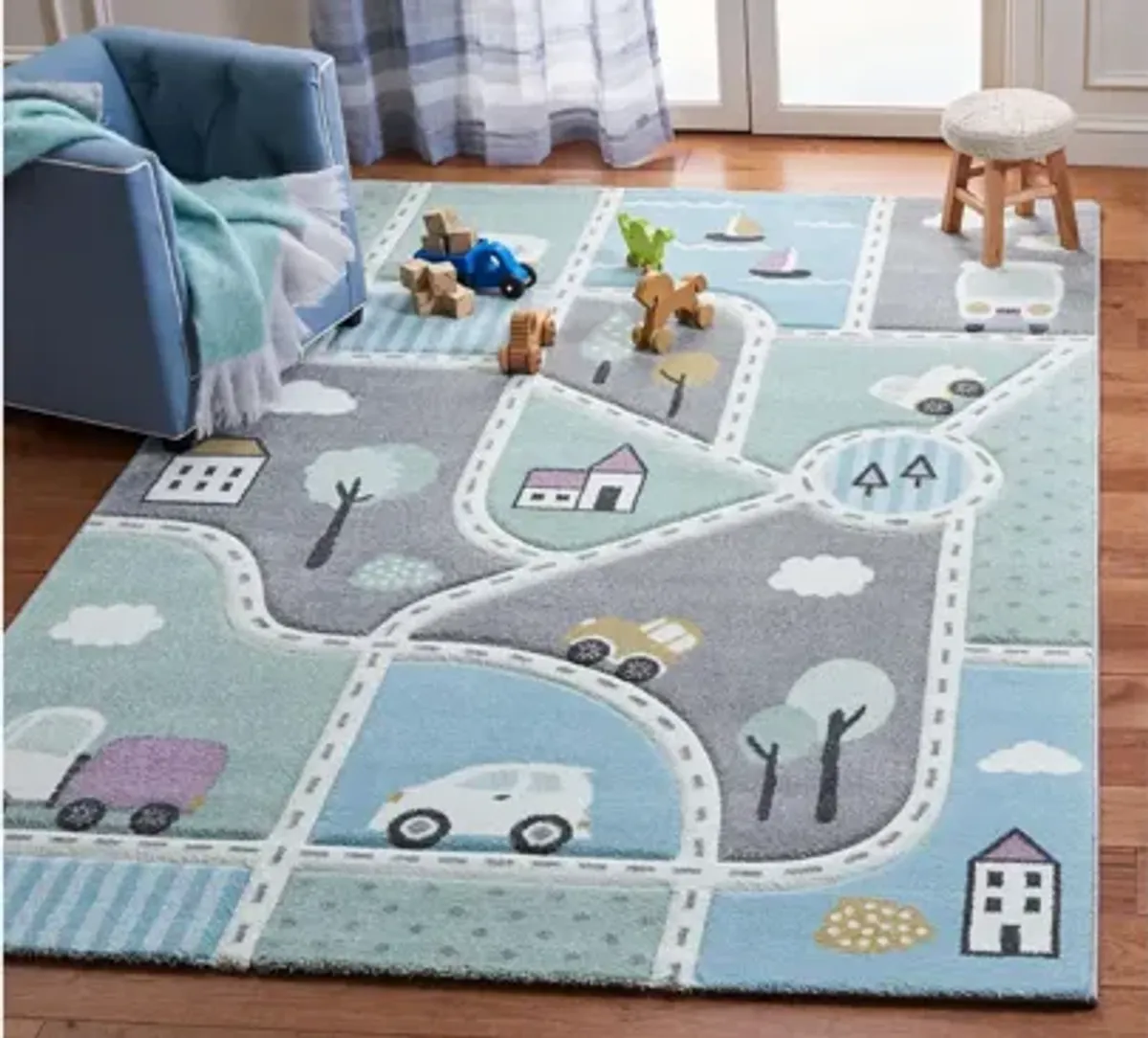 Carousel Cars Kids Area Rug