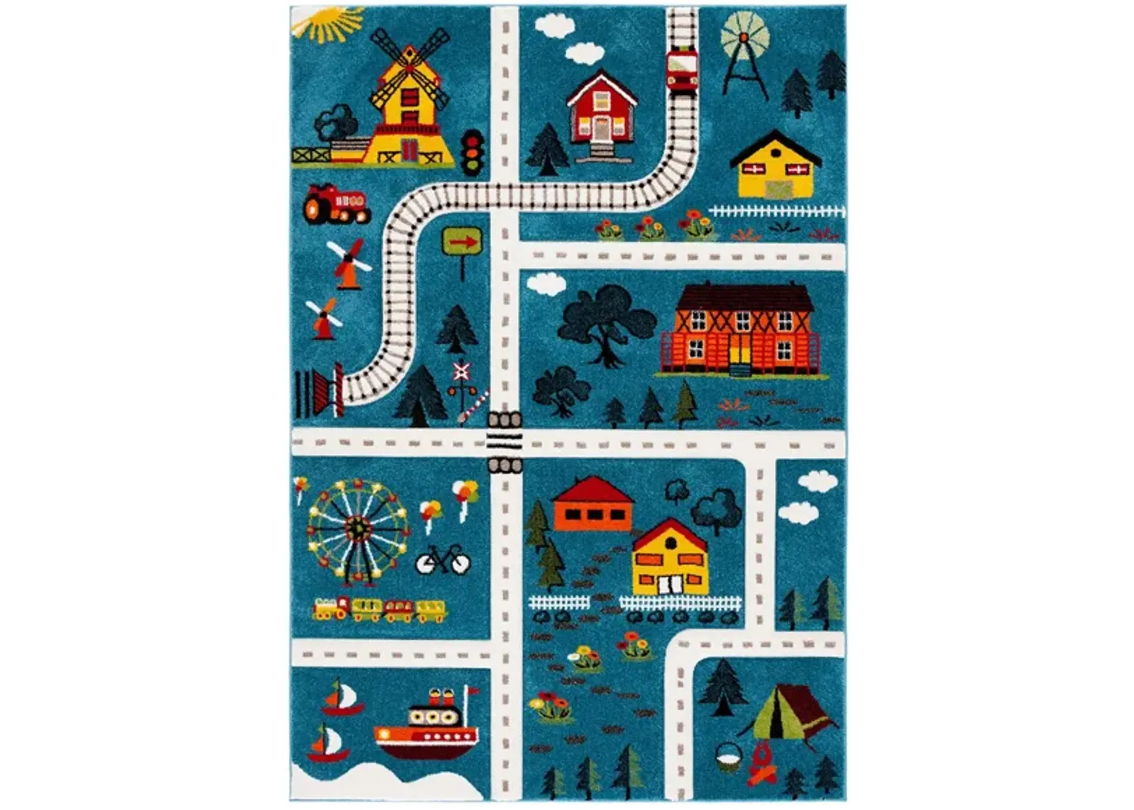 Carousel Town Kids Area Rug in Blue & Beige by Safavieh