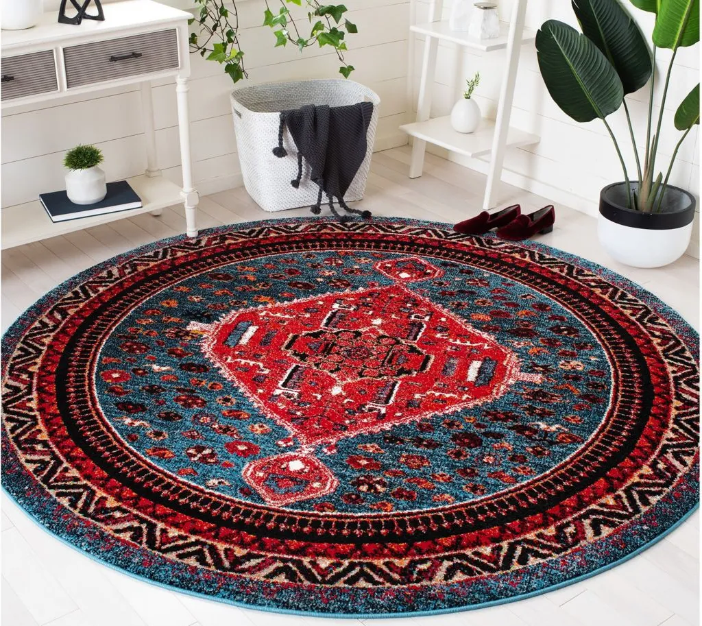 Vintage Hamadan Area Rug in Turquoise & Red by Safavieh