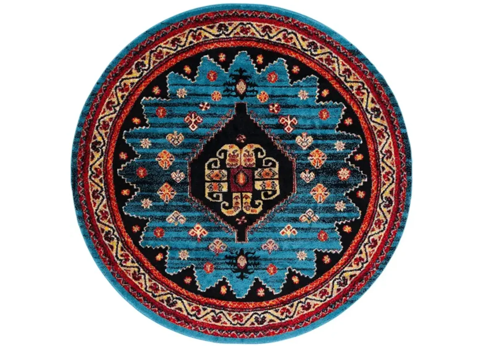 Medes Blue & Red Area Rug Round