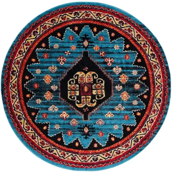 Medes Blue & Red Area Rug Round