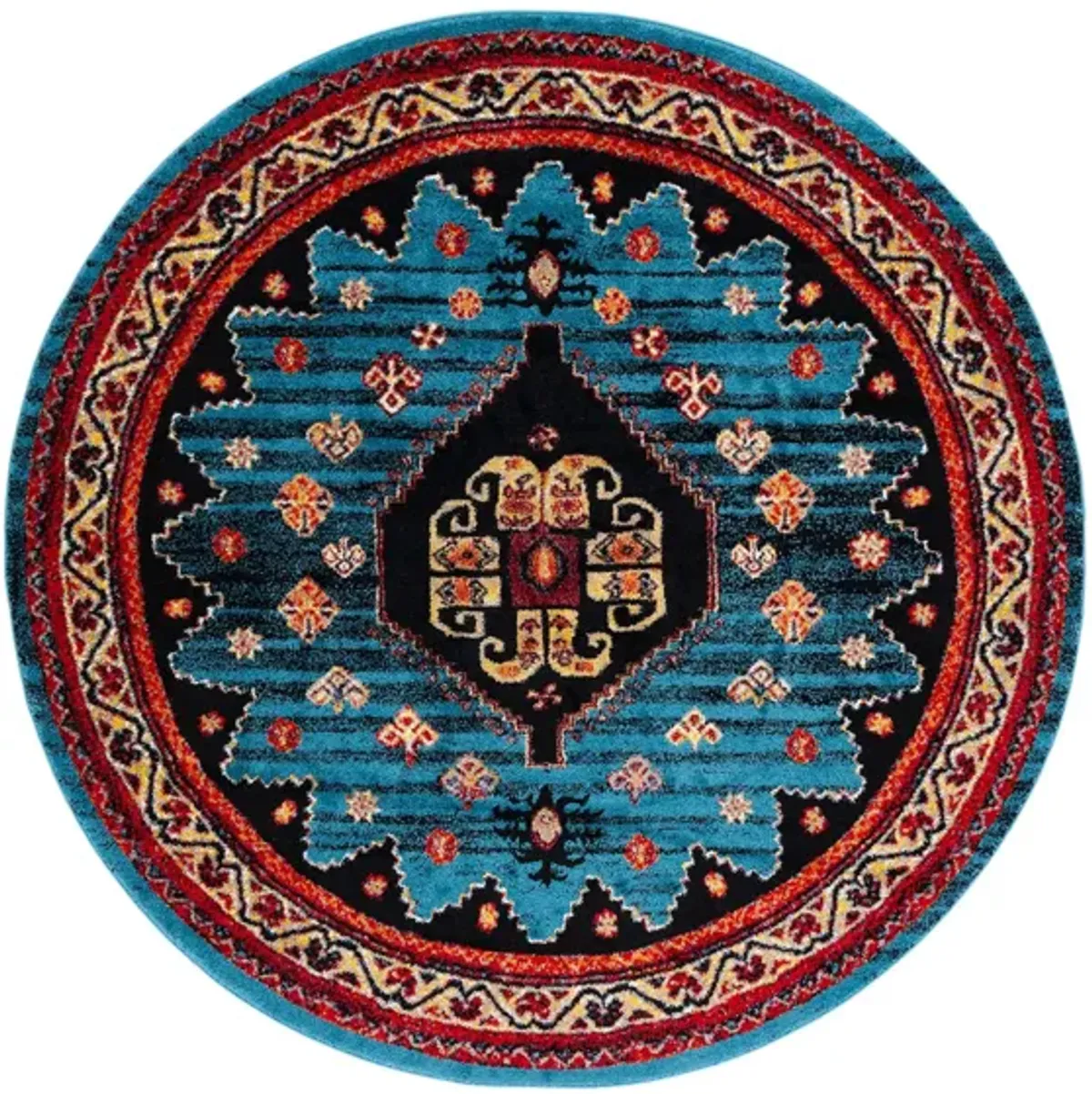 Medes Blue & Red Area Rug Round in Blue & Black by Safavieh