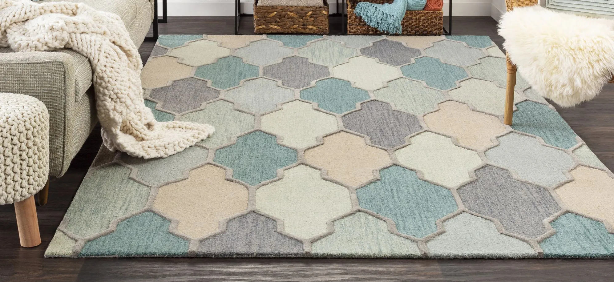 Pollack Area Rug in Medium Gray, Charcoal, Sage, Teal, Sea Foam, Taupe by Surya