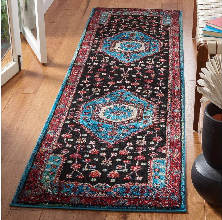 Hamadan Turquoise Runner Rug in Turquoise & Black by Safavieh