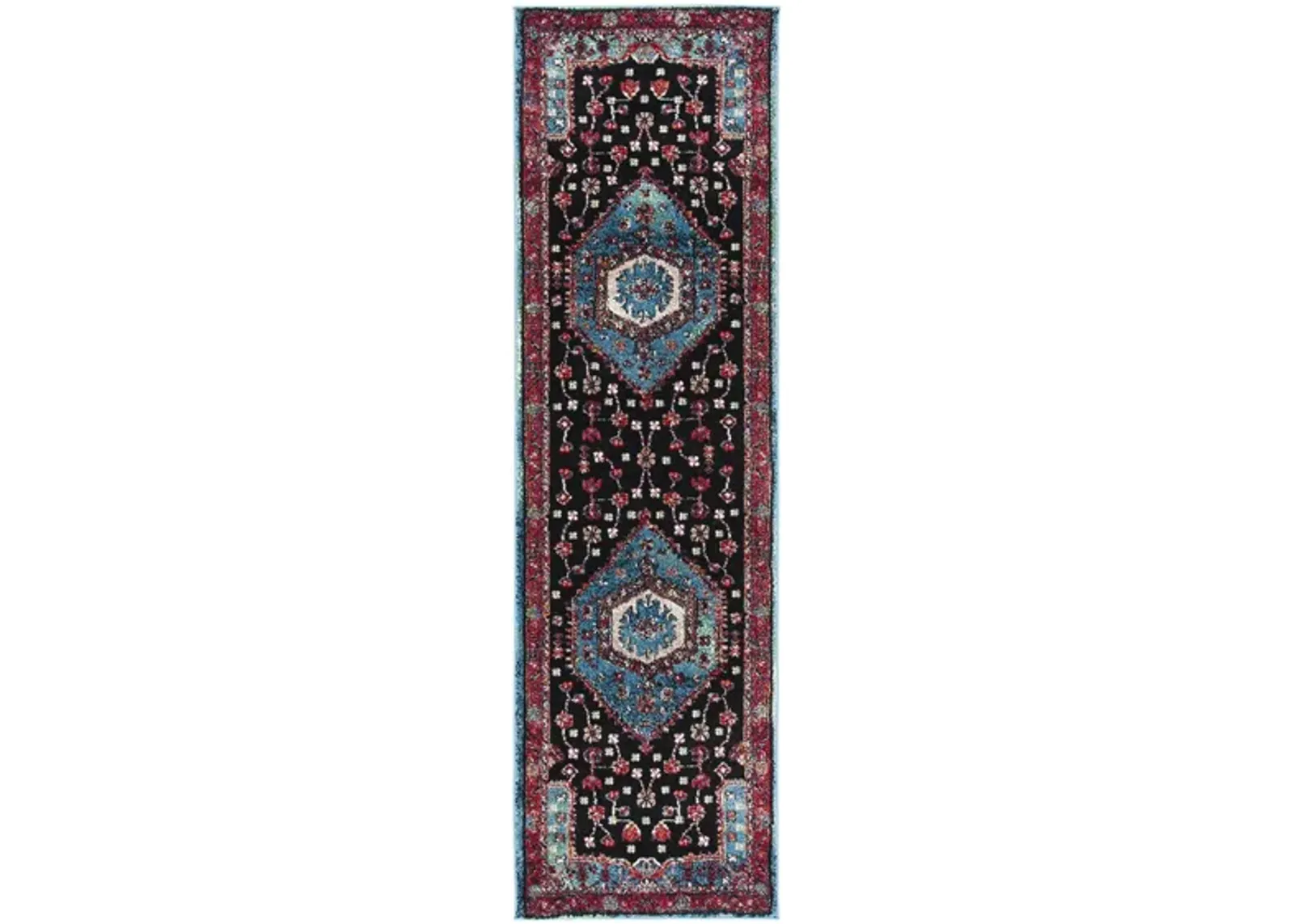 Hamadan Turquoise Runner Rug in Turquoise & Black by Safavieh