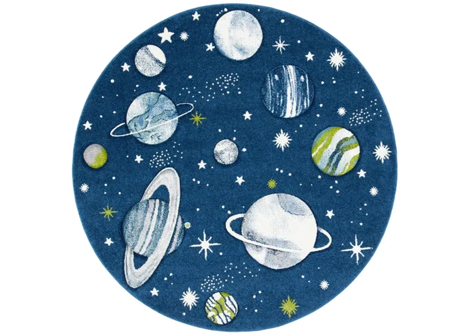 Carousel Planets Kids Area Rug Round in Navy & Ivory by Safavieh