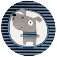 Carousel Puppy Kids Area Rug Round in Navy & Ivory by Safavieh