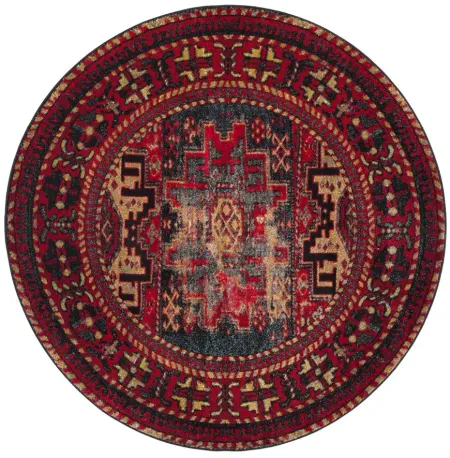 Zagros Red Area Rug Round in Red by Safavieh