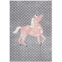 Carousel Unicorn Kids Area Rug in Gray&Ivory & Pink by Safavieh