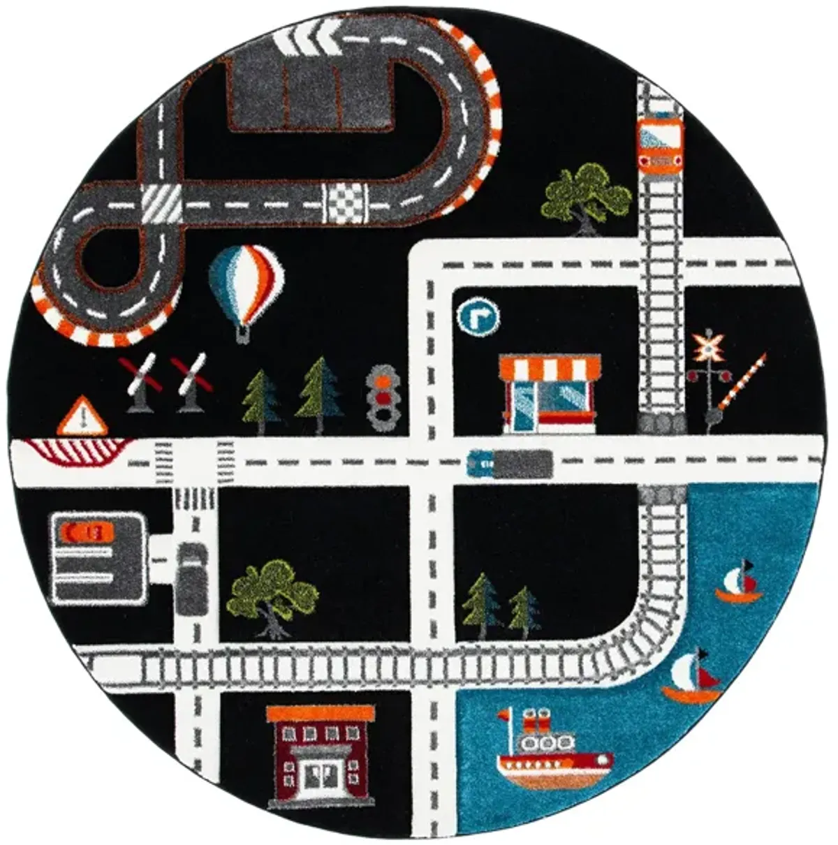 Carousel Cars Kids Area Rug Round