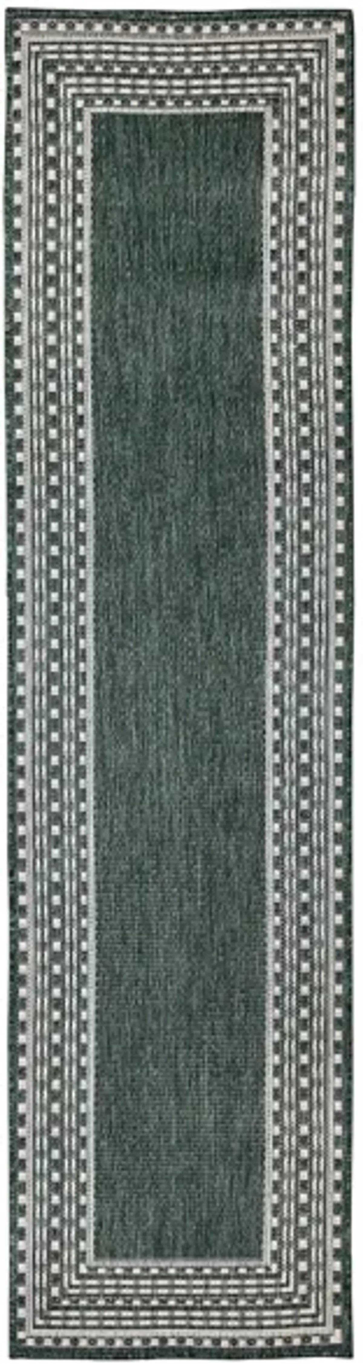 Liora Manne Malibu Etched Border Indoor/Outdoor Runner Rug in Green by Trans-Ocean Import Co Inc