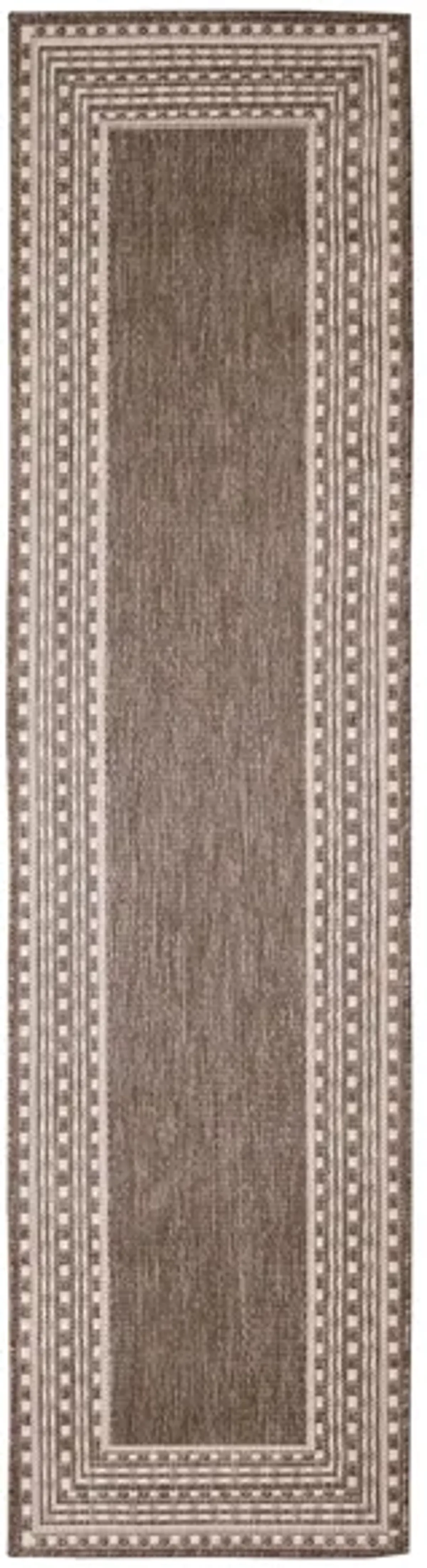 Liora Manne Malibu Etched Border Indoor/Outdoor Runner Rug in Neutral by Trans-Ocean Import Co Inc