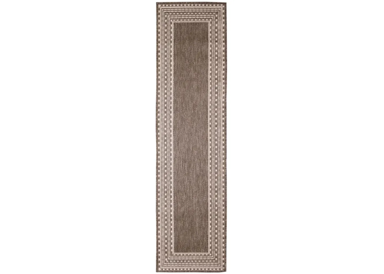 Liora Manne Malibu Etched Border Indoor/Outdoor Runner Rug in Neutral by Trans-Ocean Import Co Inc