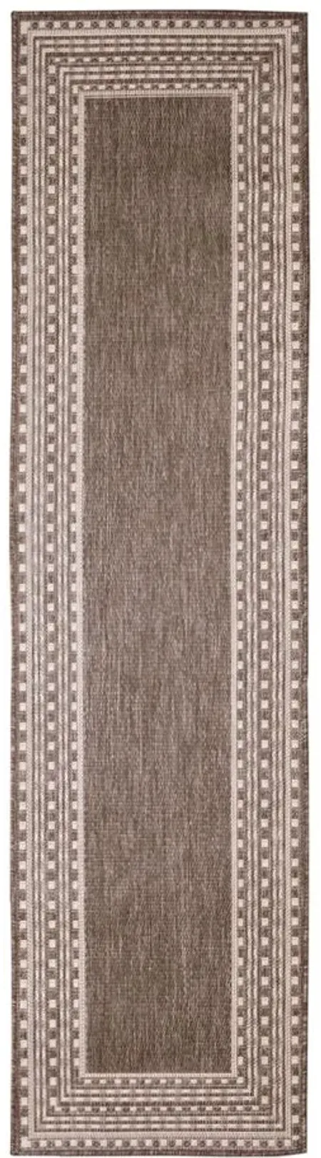Liora Manne Malibu Etched Border Indoor/Outdoor Runner Rug in Neutral by Trans-Ocean Import Co Inc