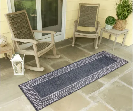 Liora Manne Malibu Etched Border Indoor/Outdoor Runner Rug in Navy by Trans-Ocean Import Co Inc