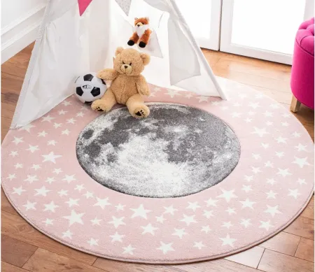 Carousel Earth Kids Area Rug Round in Pink & Gray by Safavieh