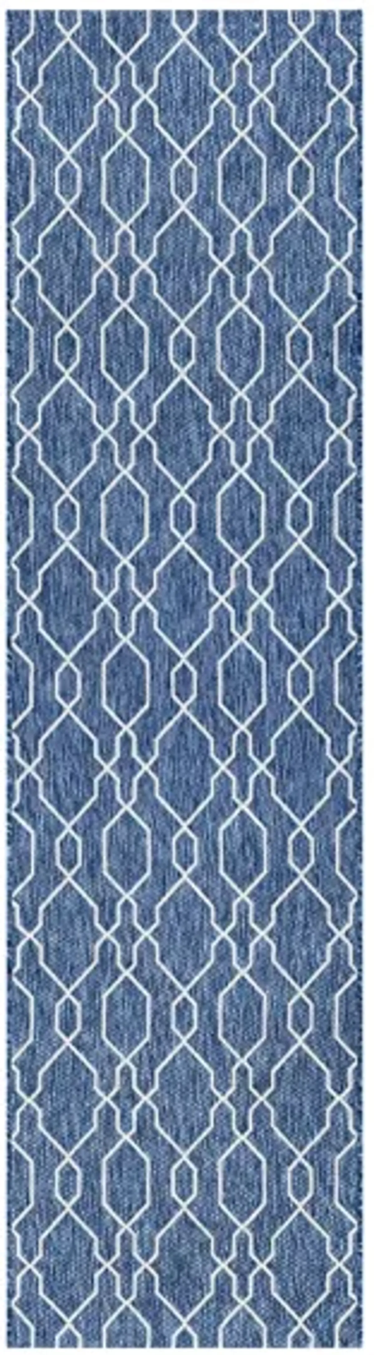 Eagean Link Indoor/Outdoor Runner Rug in Dark Blue, Denim, Cream by Surya