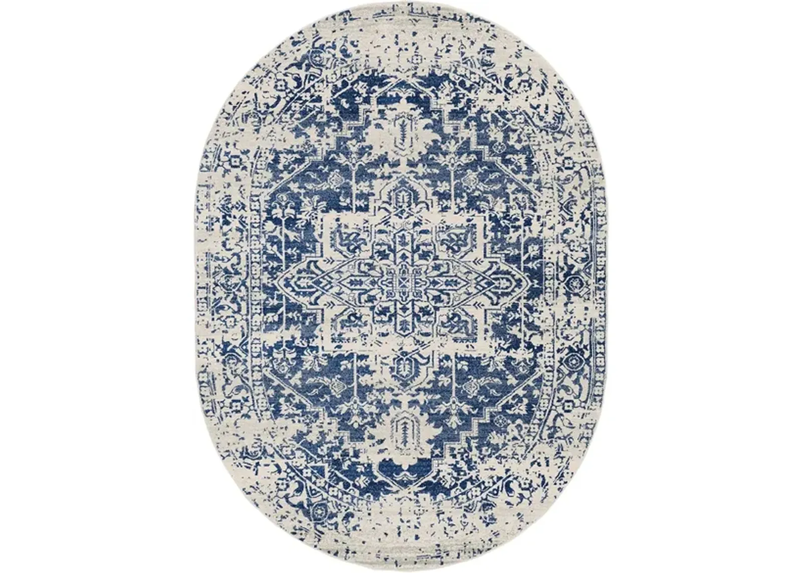 Harput Oval Rug in Dark Blue, Light Gray, Beige by Surya