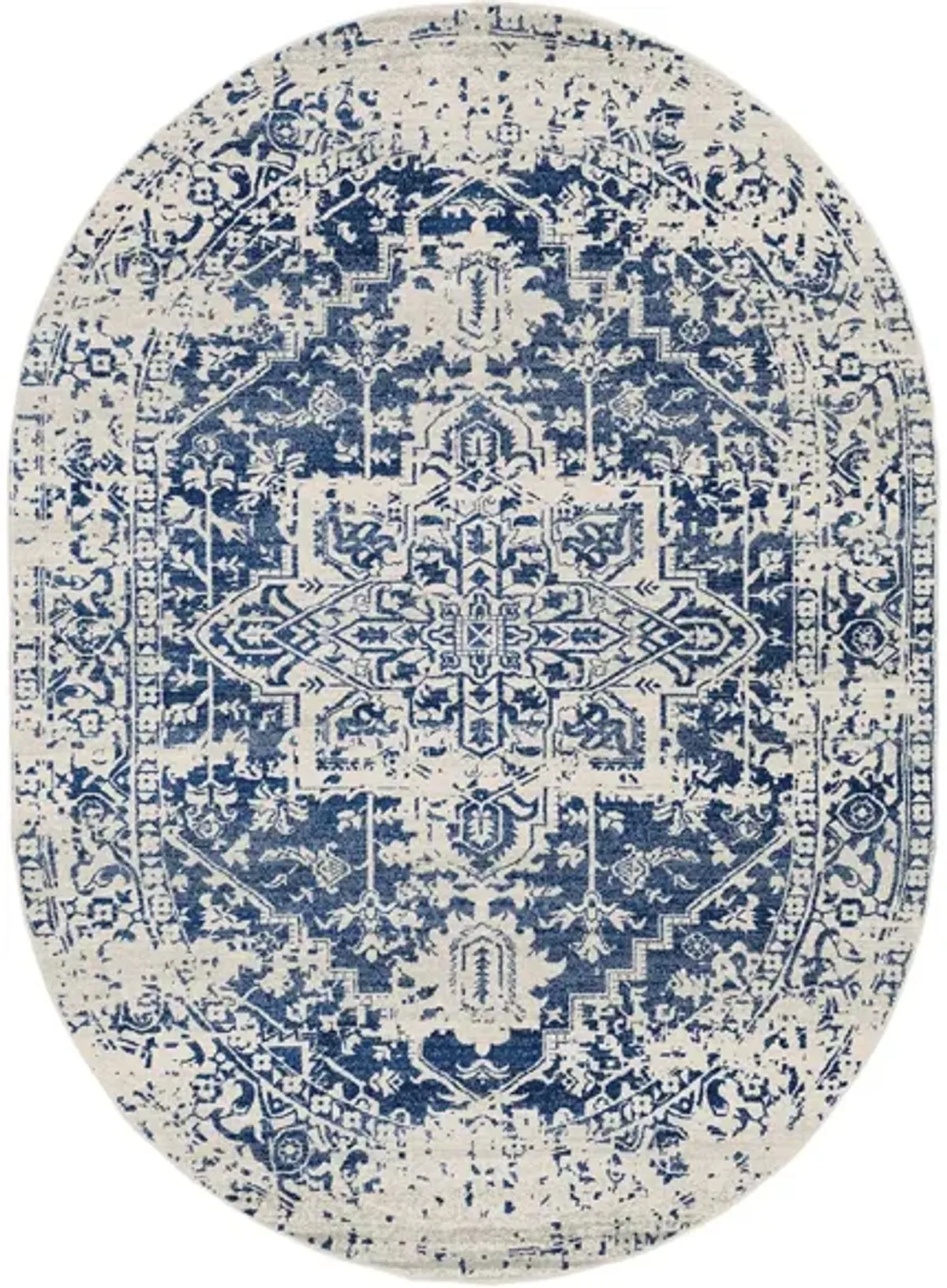 Harput Oval Rug in Dark Blue, Light Gray, Beige by Surya