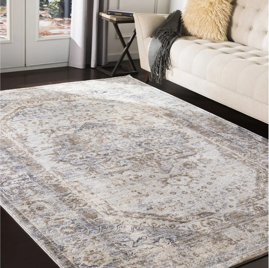 Liverpool Rug in Charcoal, Medium Gray, Silver Gray, White, Ivory, Camel by Surya