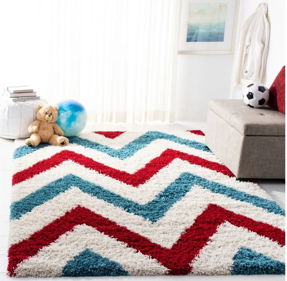 Stefan Shag Rug in Red & Blue by Safavieh