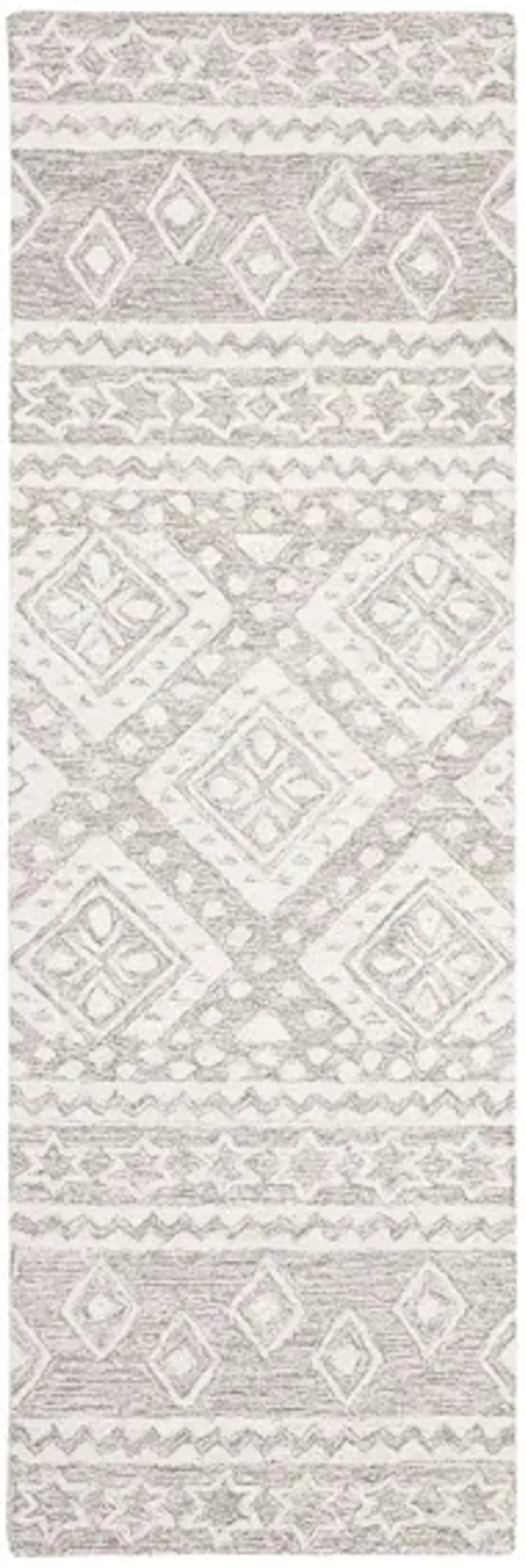 Miyamoto Runner Rug in Dark Gray & Ivory by Safavieh