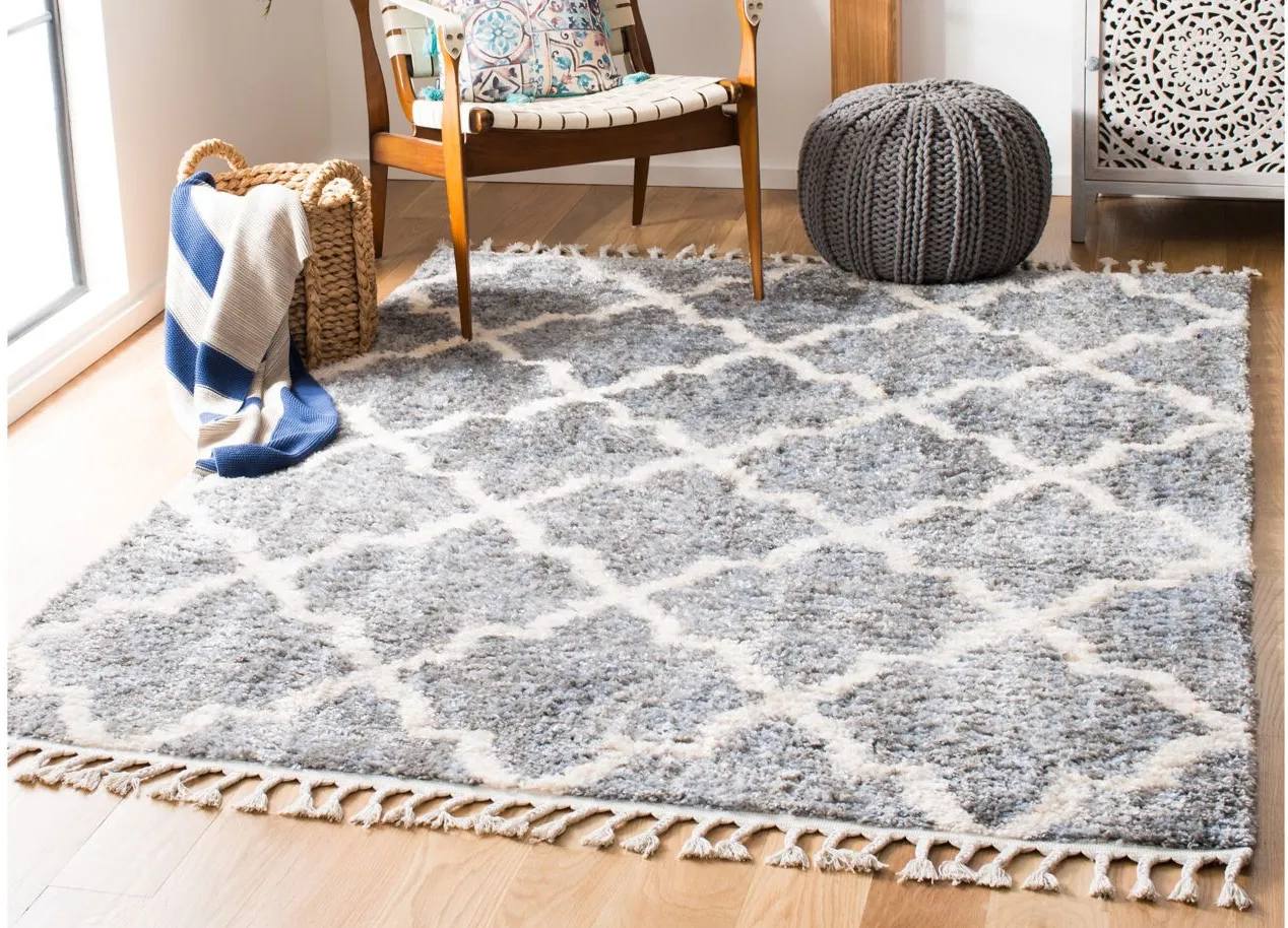 Berber Fringe Shag Area Rug in Grey/Cream by Safavieh