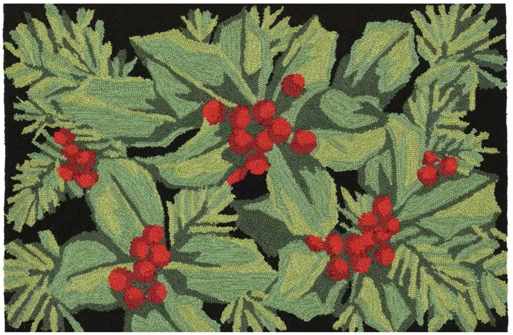 Liora Manne Hollyberries Front Porch Rug in Black by Trans-Ocean Import Co Inc