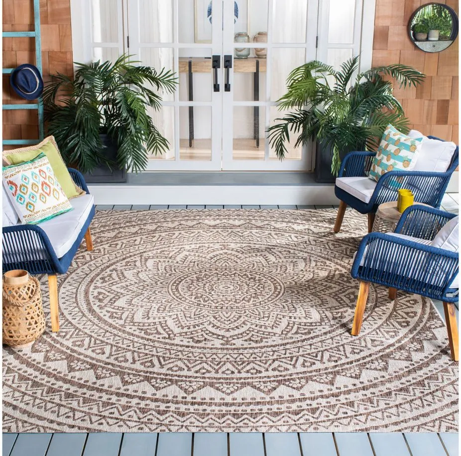 Courtyard Mandala Indoor/Outdoor Area Rug in Light Beige & Light Brown by Safavieh