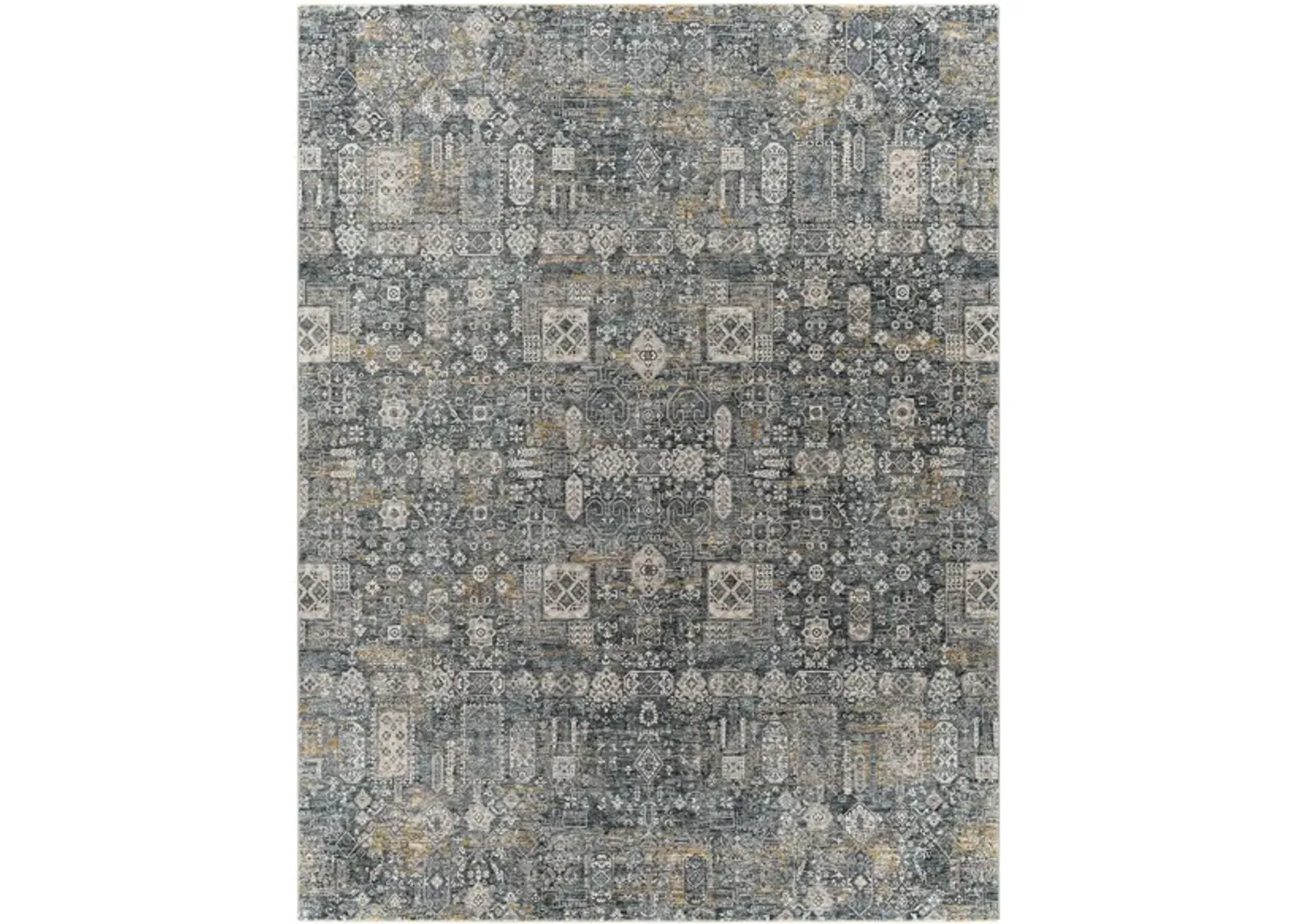 Caerdyf Tywyn Area Rug in Teal, Gray, Ivory, Charcoal by Surya