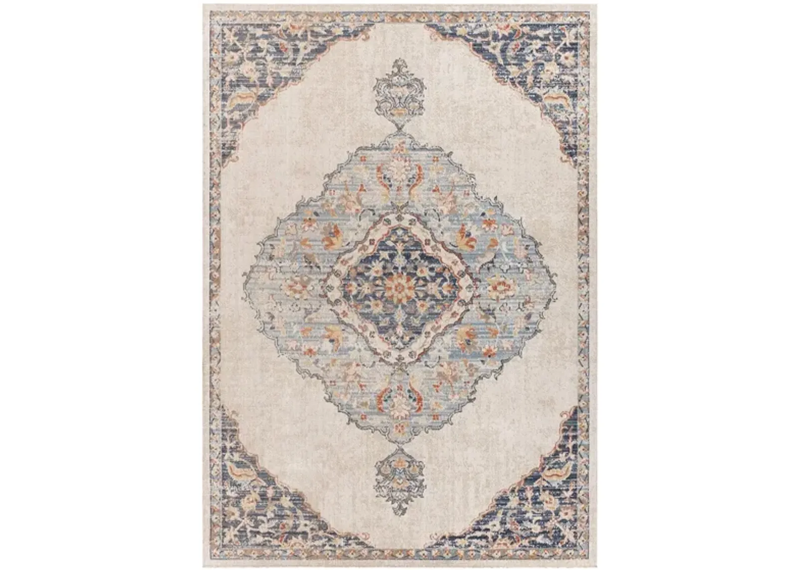 Huntington Beach Leo Indoor/Outdoor Area Rug in Aqua, Dark Blue, Orange, Saffron, Medium Brown, Medium Gray, Gray, Dusty Coral, Oatmeal, Cream by Surya