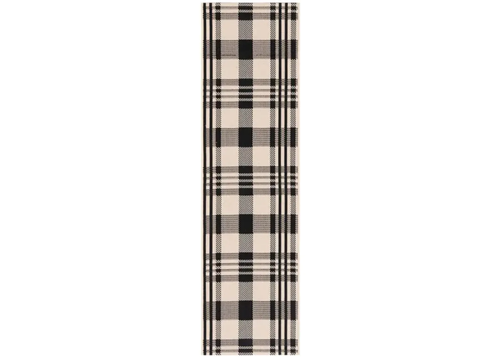 Courtyard Plaid Indoor/Outdoor Runner Rug in Black & Bone by Safavieh