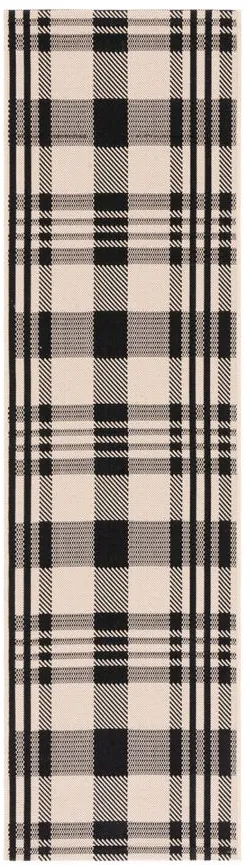 Courtyard Plaid Indoor/Outdoor Runner Rug in Black & Bone by Safavieh