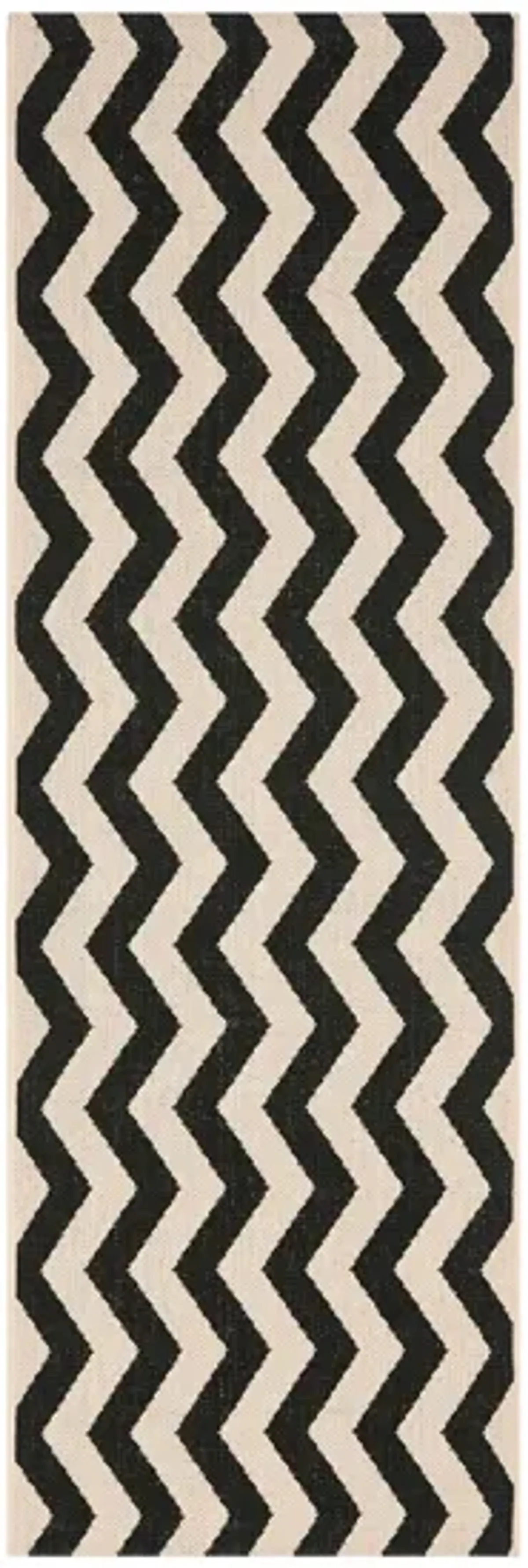 Courtyard Chevron Indoor/Outdoor Runner Rug in Black & Beige by Safavieh