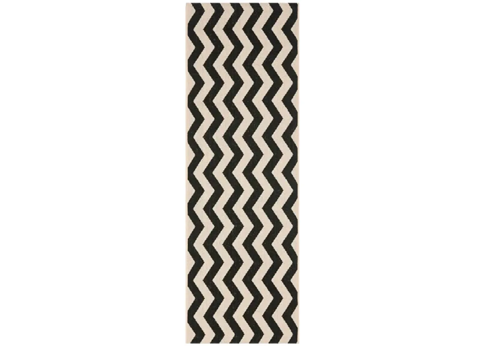 Courtyard Chevron Indoor/Outdoor Runner Rug in Black & Beige by Safavieh