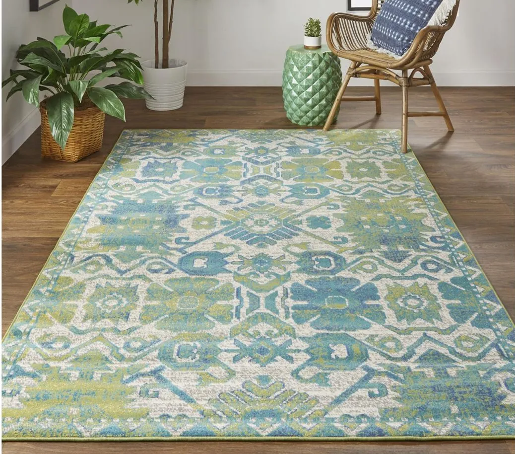 Foster Modern Style Slavic Kilim Area Rug in Dark Citron Green by Feizy