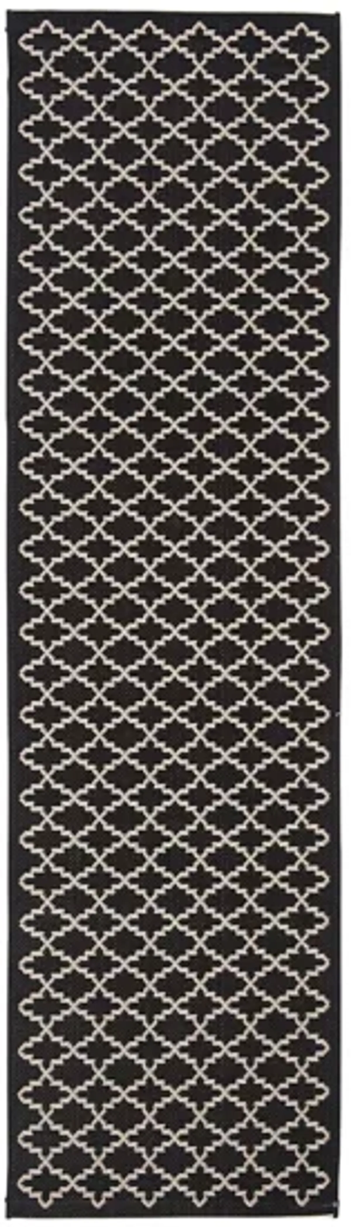 Courtyard Link Indoor/Outdoor Runner Rug in Black & Beige by Safavieh