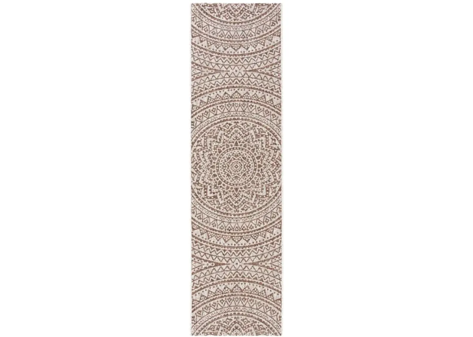 Courtyard Mandala Indoor/Outdoor Runner Rug in Light Beige & Light Brown by Safavieh